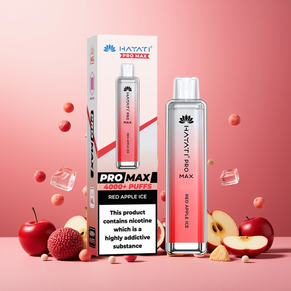 Hayati Pro Max 4000 Puffs Engangsvape Norge Engros – Rødt Eple Is, 1400mAh Batteri, 2%/5% Nikotin, 4000 Trekk, TPD-Sertifisert
