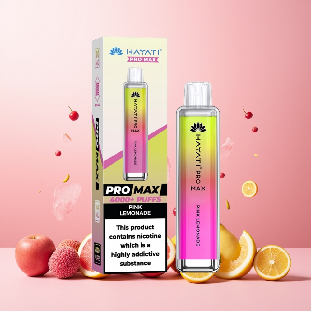 Hayati Pro Max 4000 Puffs Engangsvape Norge Engros med 1400mAh Batteri, 2%/5% Nikotin, Dual 1.1 Ohm Mesh Coil og Rosa Sitron