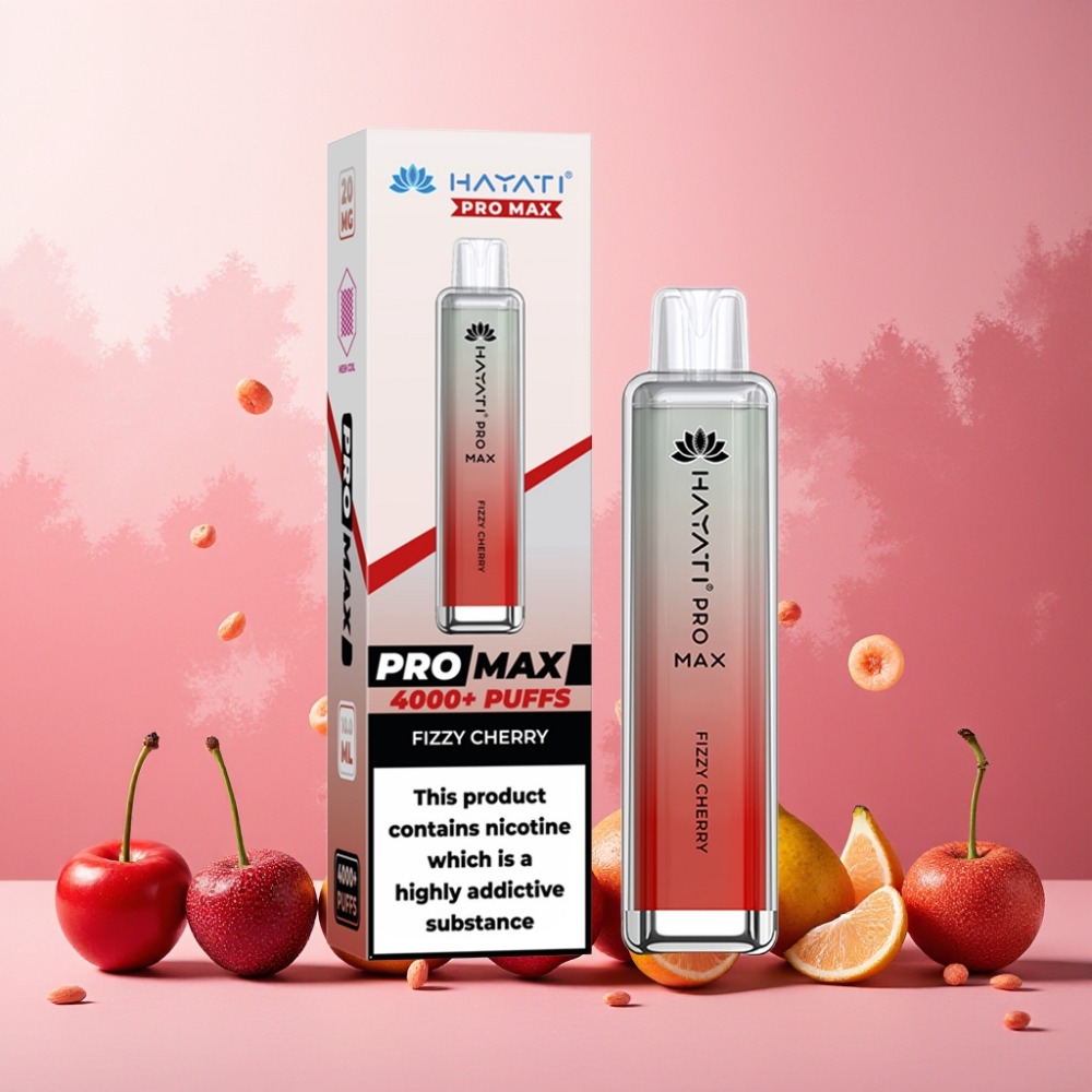 Hayati Pro Max 4000 Puffs Norge Engros – Frisk Kirsebær – Oppladbar med 1400mAh batteri, 2%/5% Nikotin, TPD-sertifisert