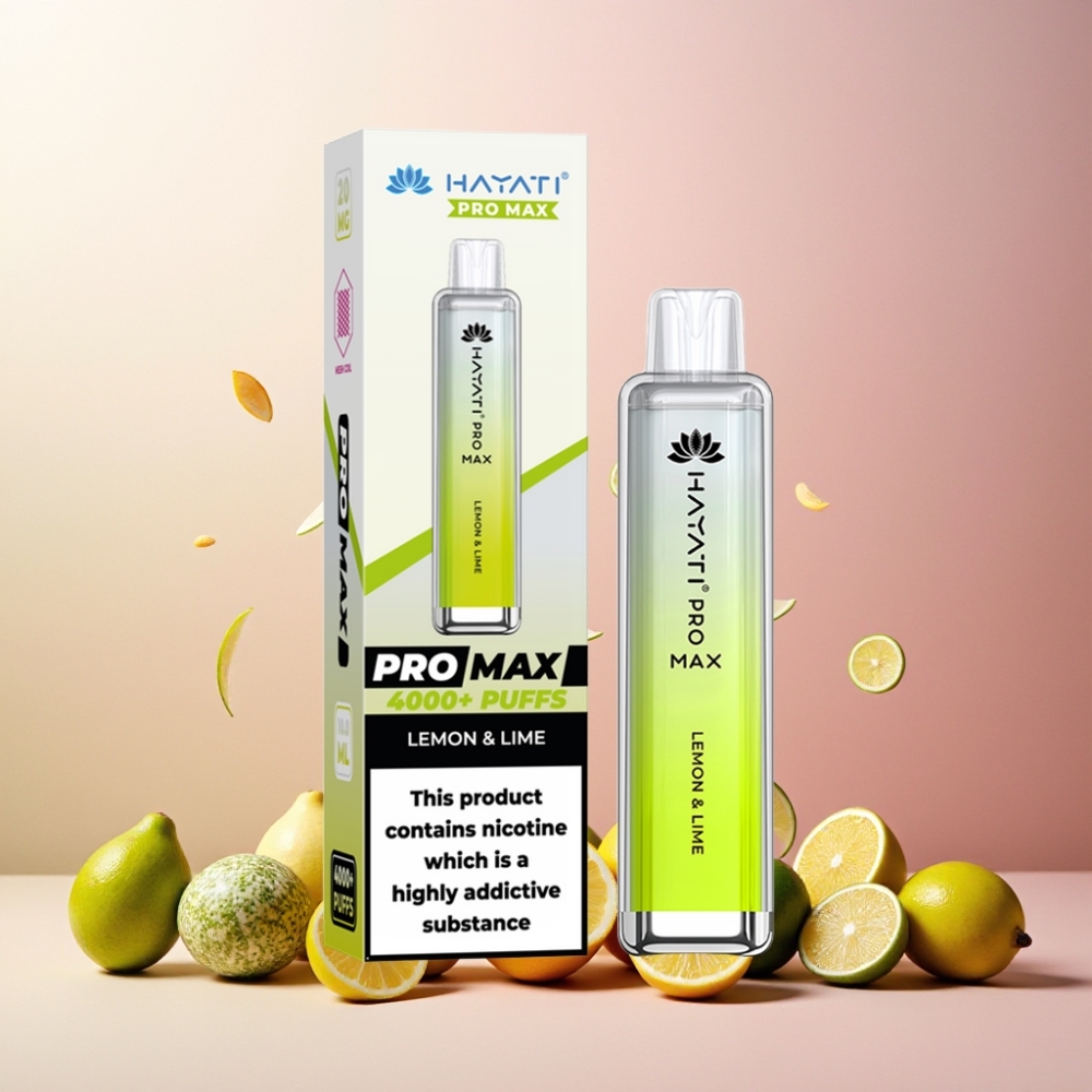Hayati Pro Max 4000 Puffs Norge Engros – Oppladbar Vape til engangsbruk med Sitron & Lime, 1400mAh Batteri, 2%/5% Nikotin, LED-Lys, 4000 Trekk