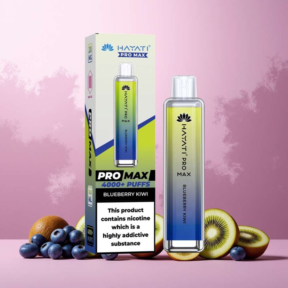 Hayati Pro Max 4000 Puffs Norge Engros Vape til engangsbruk Blåbær Kiwi med 1400mAh batteri, 2%/5% nikotin, LED-lys og opptil 4000 puff