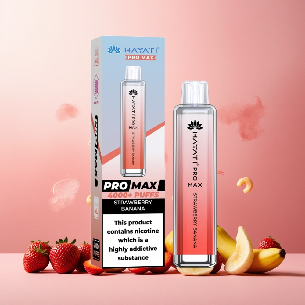 Hayati Pro Max 4000 Puffs Norge Engros Vape til engangsbruk Jordbær Banan med 1400mAh batteri, 2%/5% Nikotin, TPD-Compliance