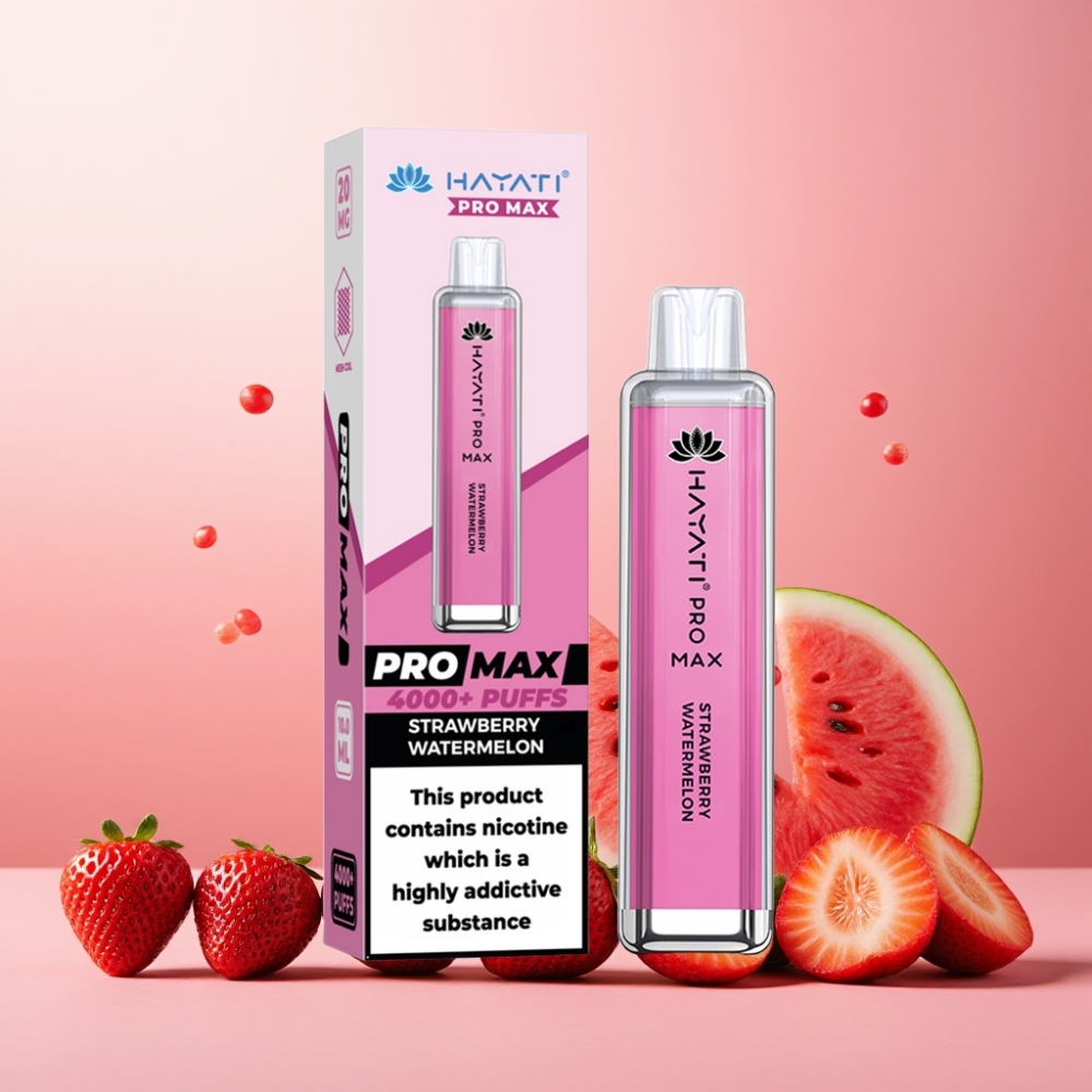 Hayati Pro Max 4000 Puffs Norge Engros Vape til engangsbruk Jordbær Vannmelon – 1400mAh Batteri, 2%/5% Nikotin, 1.1 Ohm Mesh Coil, 28x28x120mm, TPD-Compliant