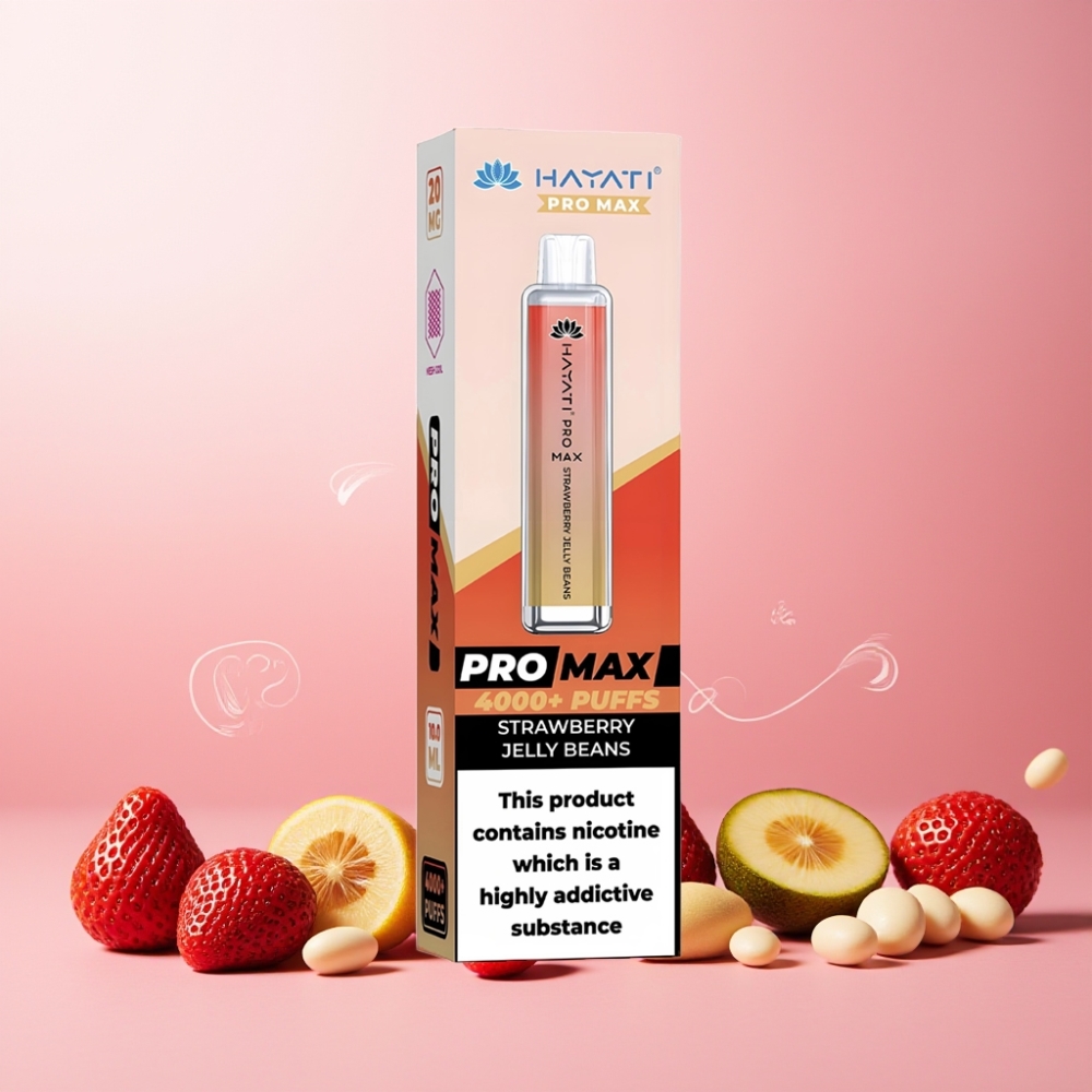 Hayati Pro Max 4000 Puffs Norge Engros Vape til engangsbruk Jordbærgummi Med 1400mAh Batteri, 2%/5% Nikotin, LED-Lys, 1.1 Ohm Dual Mesh Coil & 4000 Puffs