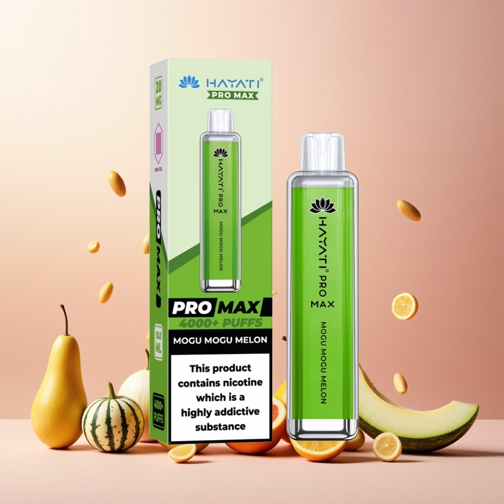 Hayati Pro Max 4000 Puffs Norge Engros Vape til engangsbruk Mogu Mogu Melon 1400mAh Batteri 2%/5% Nikotin LED-Lys