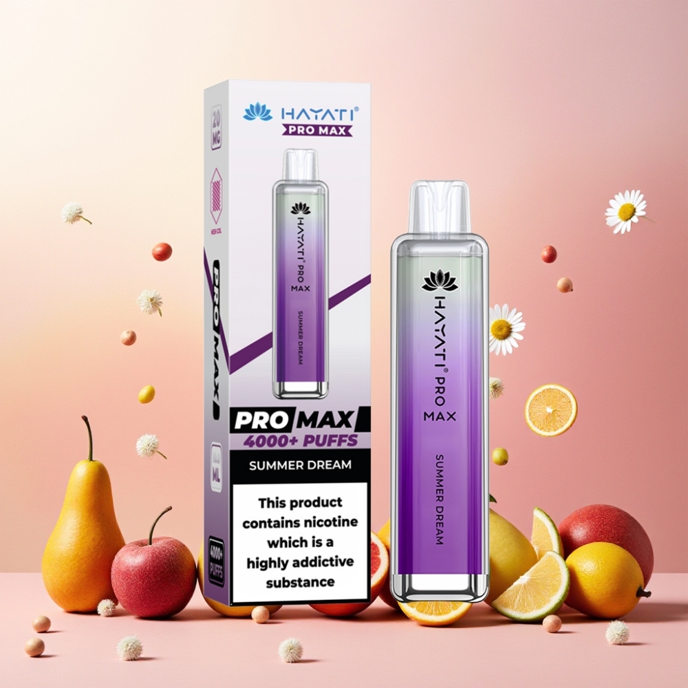 Hayati Pro Max 4000 Puffs Norge Engros Vape til engangsbruk Sommerdrøm 1400mAh Oppladbar Batteri 2%/5% Nikotin Dual 1.1 Ohm Mesh Coil