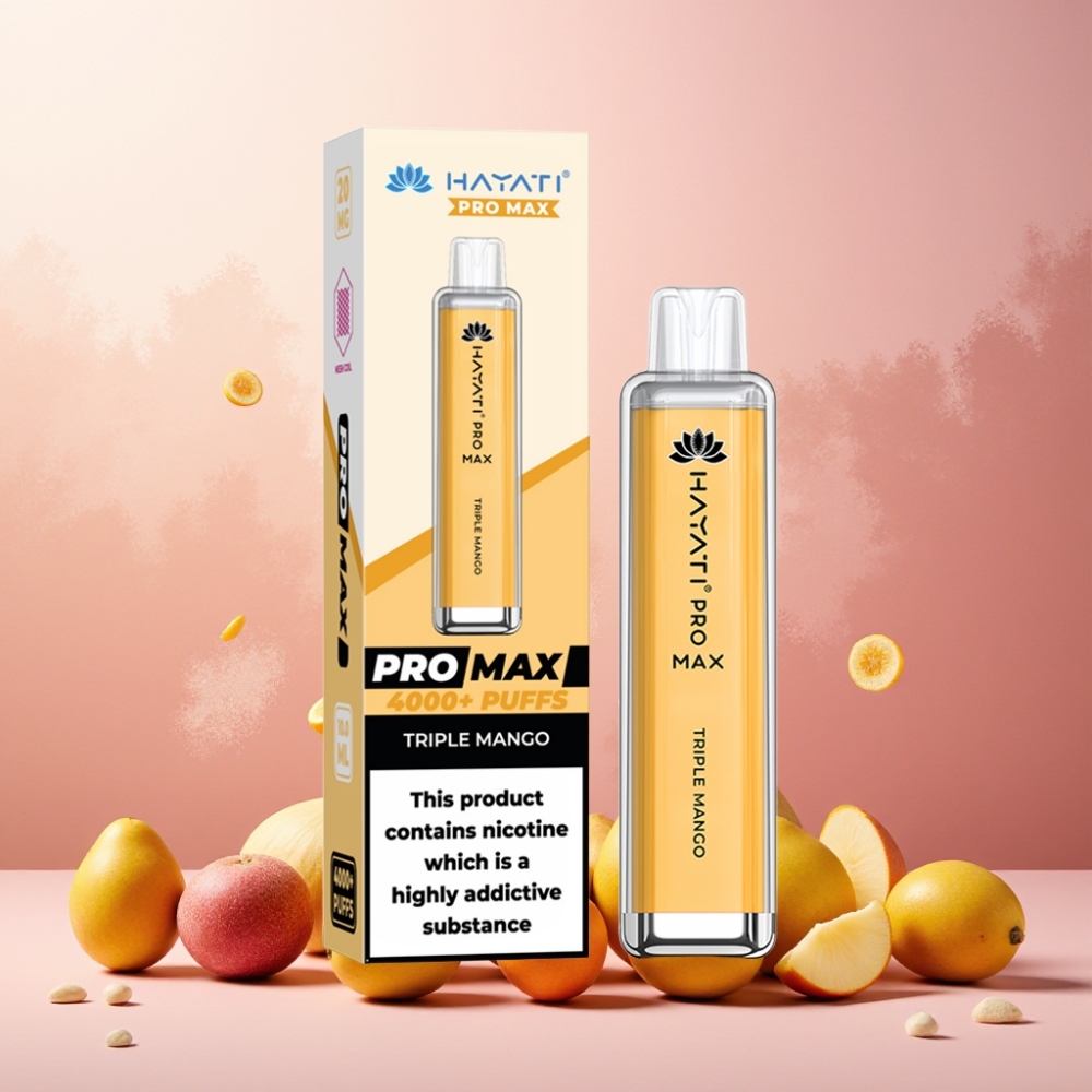 Hayati Pro Max 4000 Puffs Norge Engros Vape til engangsbruk Triple Mango med 1400mAh batteri og 2ml tank med 10ml auto påfyll
