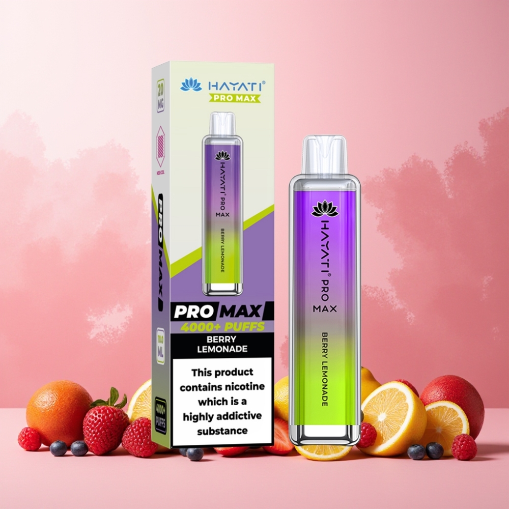 Hayati Pro Max 4000 Puffs Vape til engangsbruk Berry Lemonade (Bær Lemonade) Norge Engros – 1400mAh, 2%/5% Nikotin, Opptil 4000 Puffs, TPD-Compliant