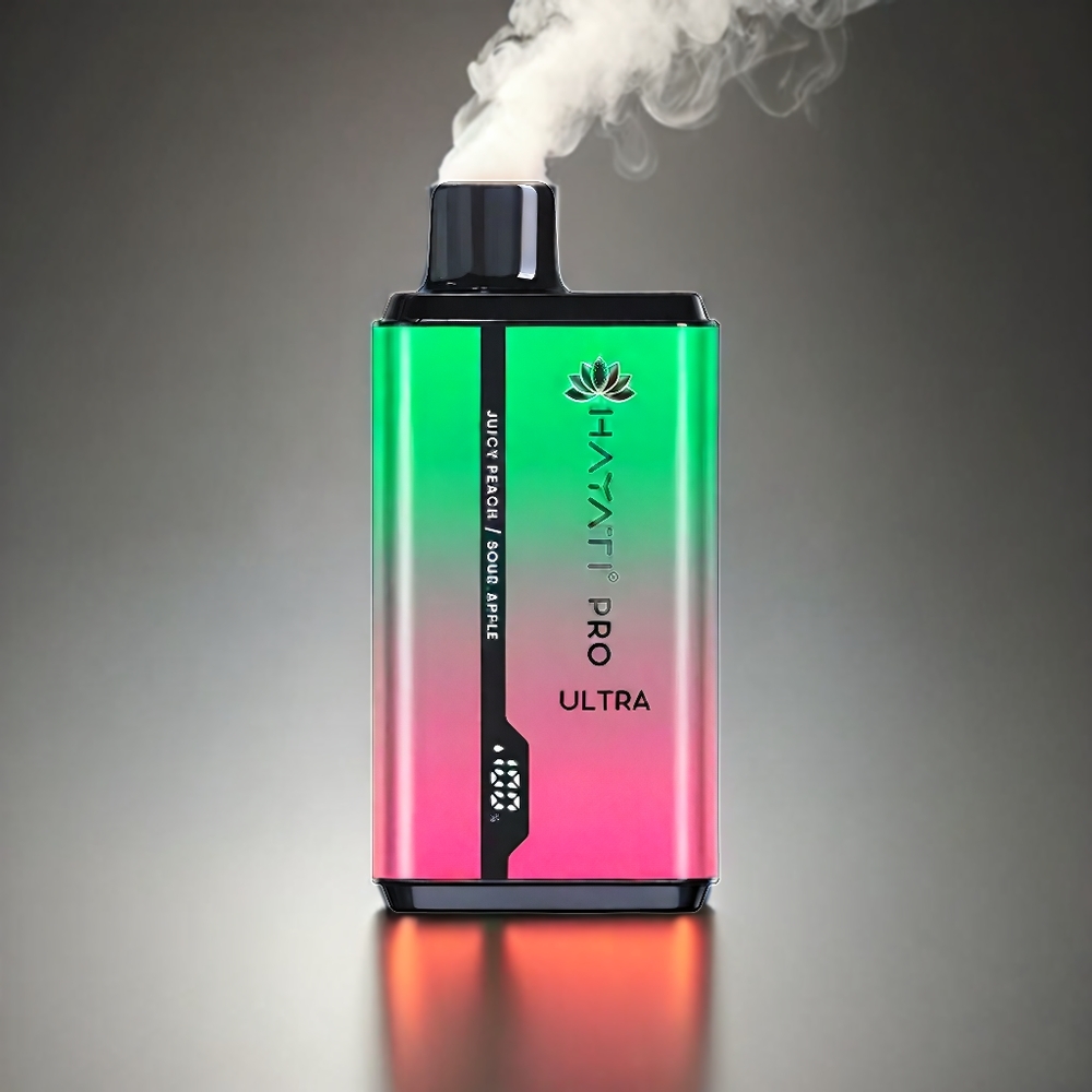 Hayati Pro Ultra 15000+ Puffs Norge engros - 850mAh batteri, 12ml e-væske, 2% nikotin - Sur eple og saftig fersken