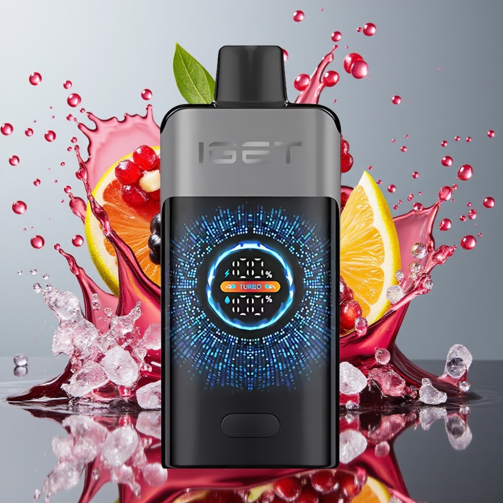 IGET ONE 12000 Puffs Norge Engros Engangs Vape Bjørnebær/Kirsebær/Granate 2700 mAh Batteri, 0.6 Ohm Dual Mesh Coil, Stor Bøyd Fargeskjerm