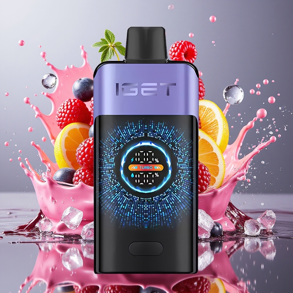 IGET ONE 12000 Puffs Norge Engros Engangs Vape Bringebær Drue Is med 2700 mAh Batteri og Stor Bøyd Fargeskjerm