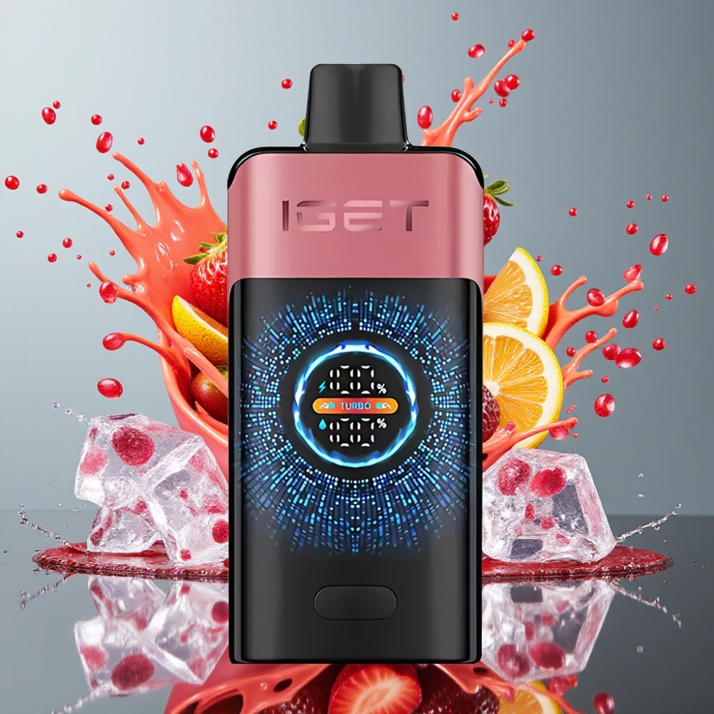 IGET ONE 12000 Puffs Norge Engros Engangs Vape Jordbær Granateis med 2700 mAh Batteri og Stor Bøyd Fargeskjerm