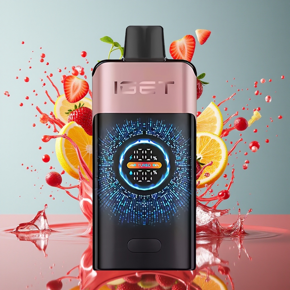 IGET ONE 12000 Puffs Norge Engros – Jordbær (Strawberry) Engangs Vape med 2700 mAh Batteri og Stort Bøyd Fargeskjerm