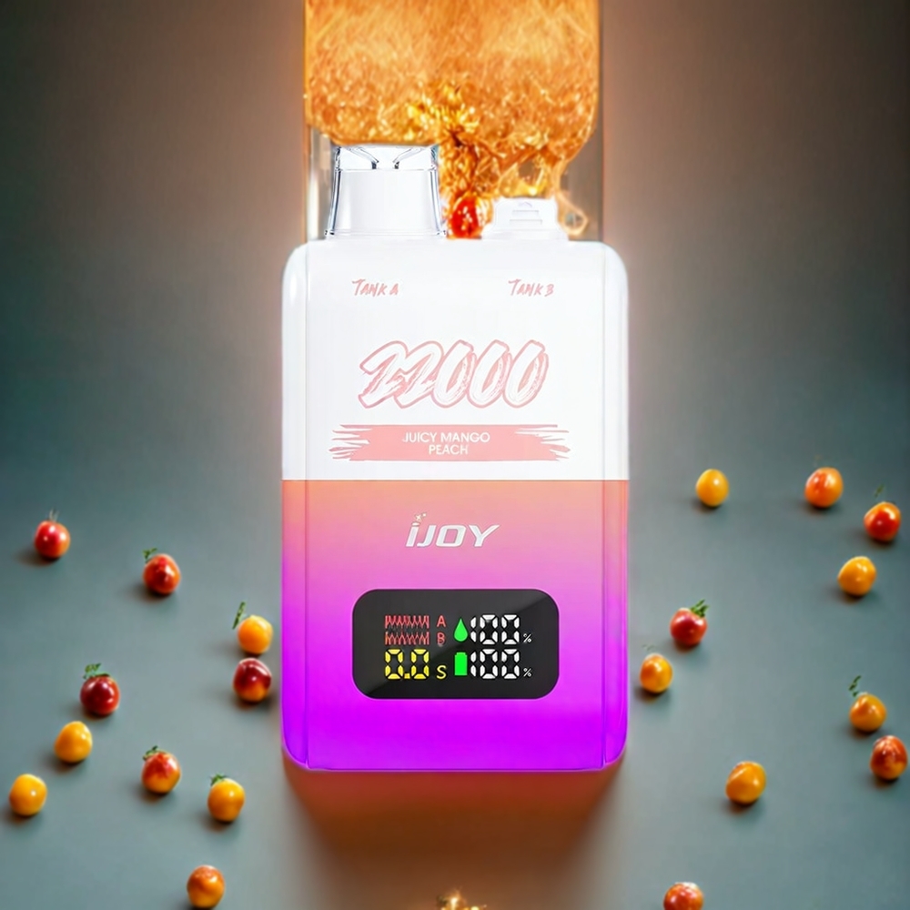 IJOY SD 22000 Puffs Norge Engros Engangs vape Juicy Mango Peach – 650 mAh Batteri, 15ML + 15ML E-væske, Type-C Lading