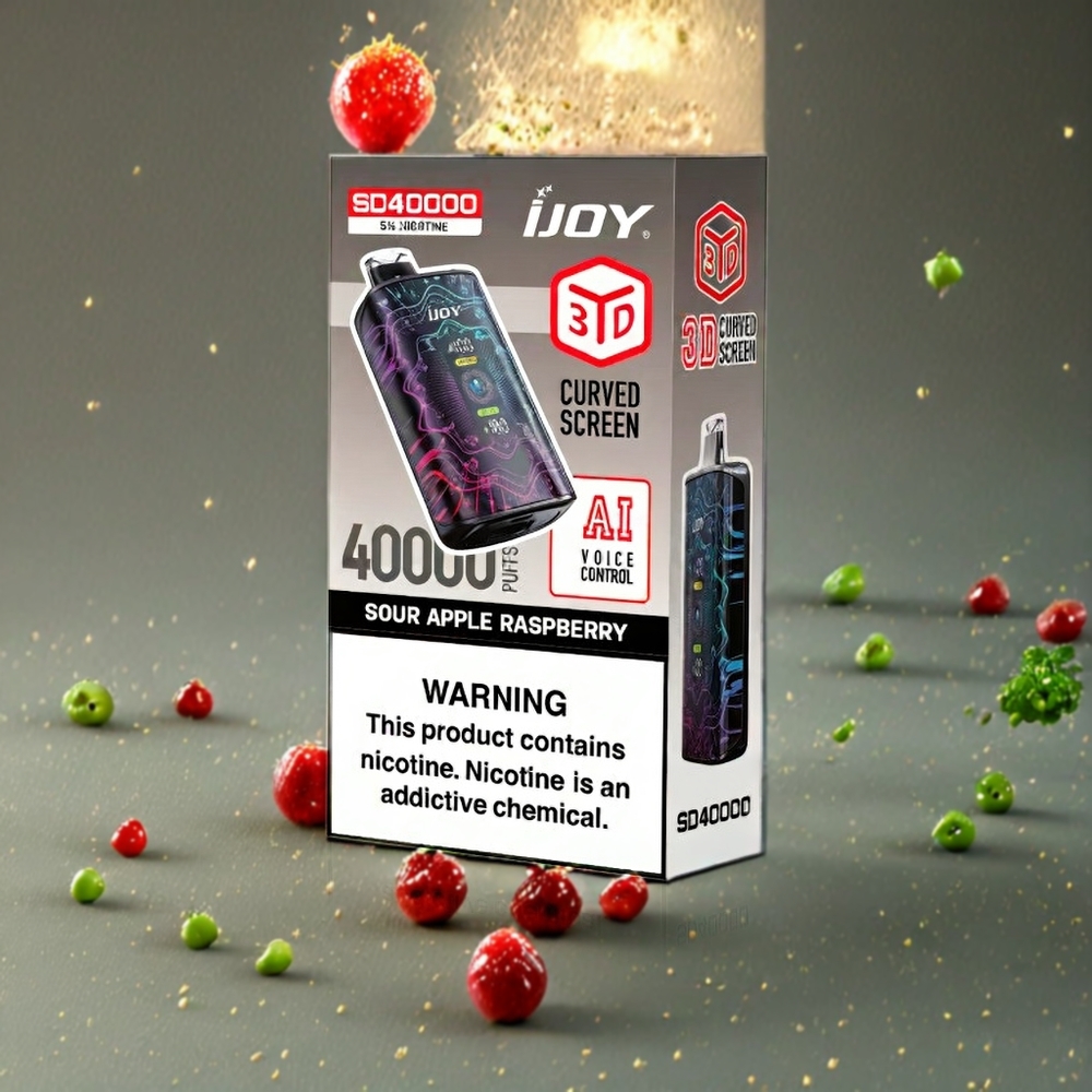 IJOY SD 40000 Puffs Engangs Vape Norge Engros – Surepleie Bringebær med 20ML E-væske, 750mAh Batteri, Type-C Lading & Justerbar Luftstrøm (5% Nikotin)