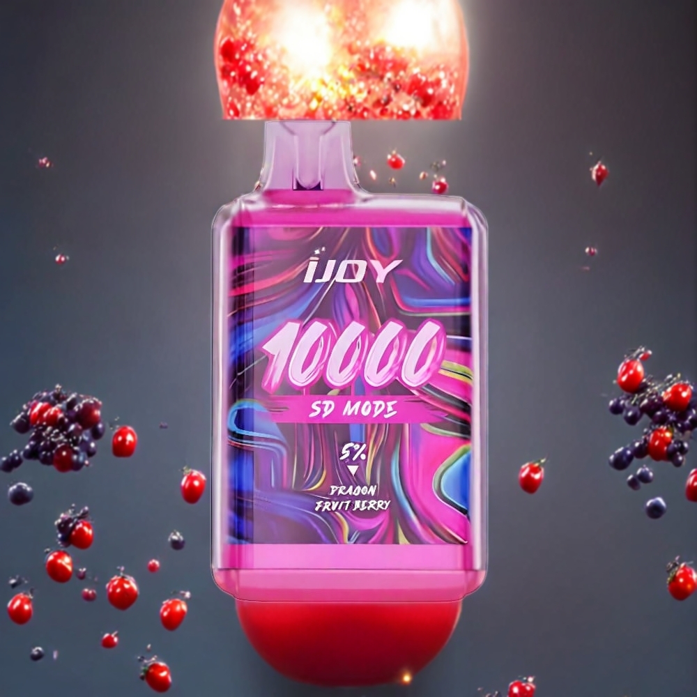 IJOY SD10000 Engangs vape Dragon Fruit Berry Norge Engros – 10000 Puffs, 20ml, 5% Nikotin, Justerbar Effekt, Type-C Lading
