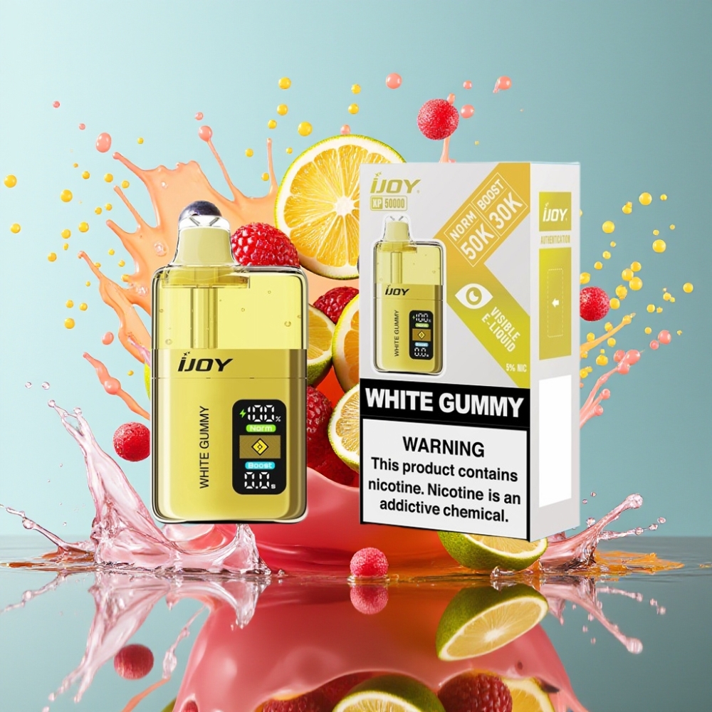 IJOY XP50000 Engangs Vape Hvit Godteri 50000 Puffs 50mg/ml Norge Engros med 1000 mAh Batteri og Type-C Lading