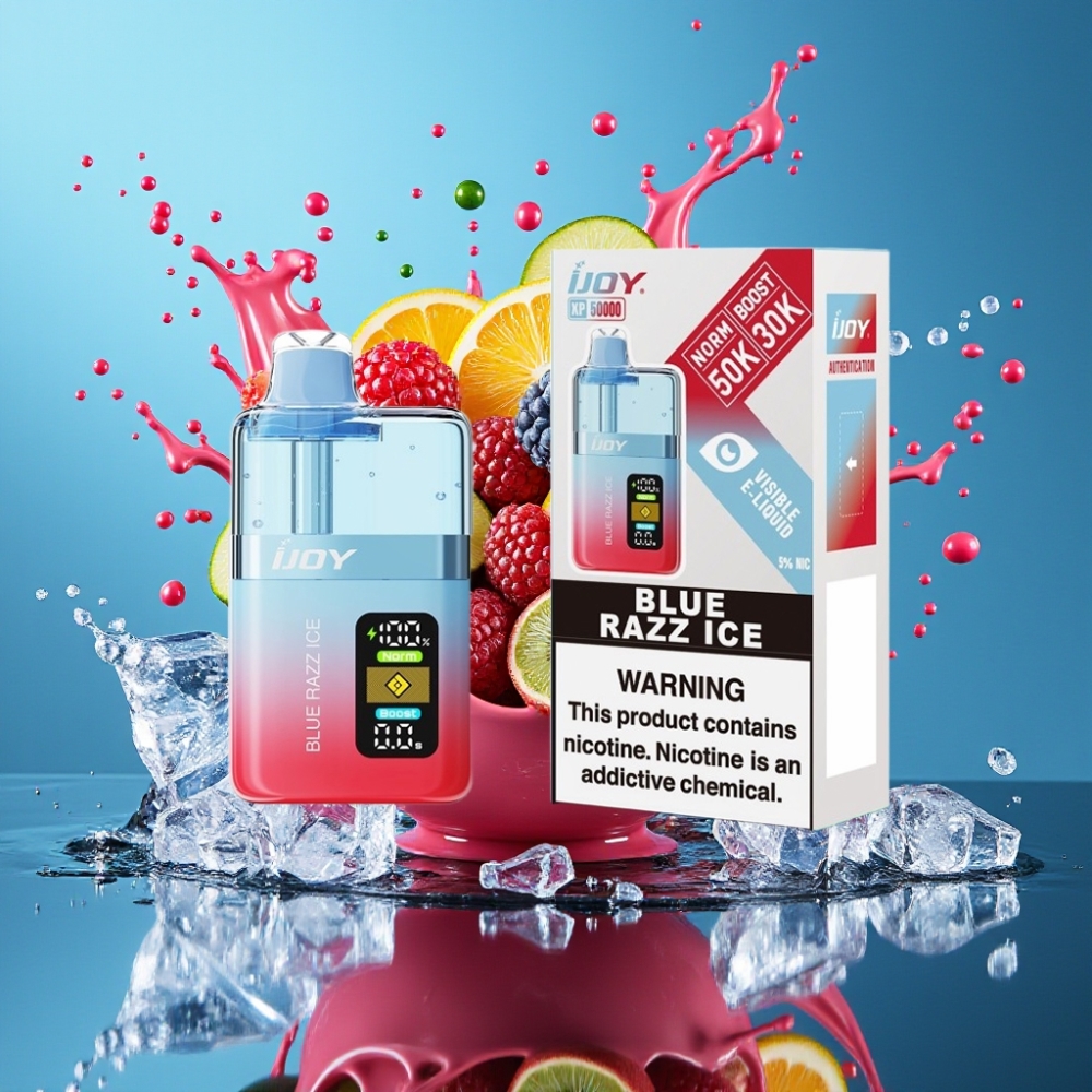 IJOY XP50000 Norge Engros Engangs Vape Blå Bringebær Is med 50000 Puffs, 50mg/ml Nikotin, 1000 mAh Batteri, Justerbar Luftstrøm