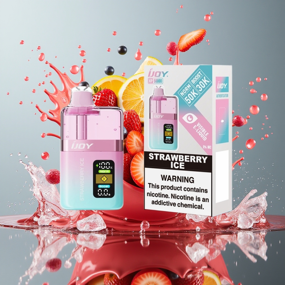 IJOY XP50000 Norge Engros Engangs Vape Jordbær Is 50000 Puffs 50mg/ml 1000 mAh Type-C Justerbar Luftstrøm