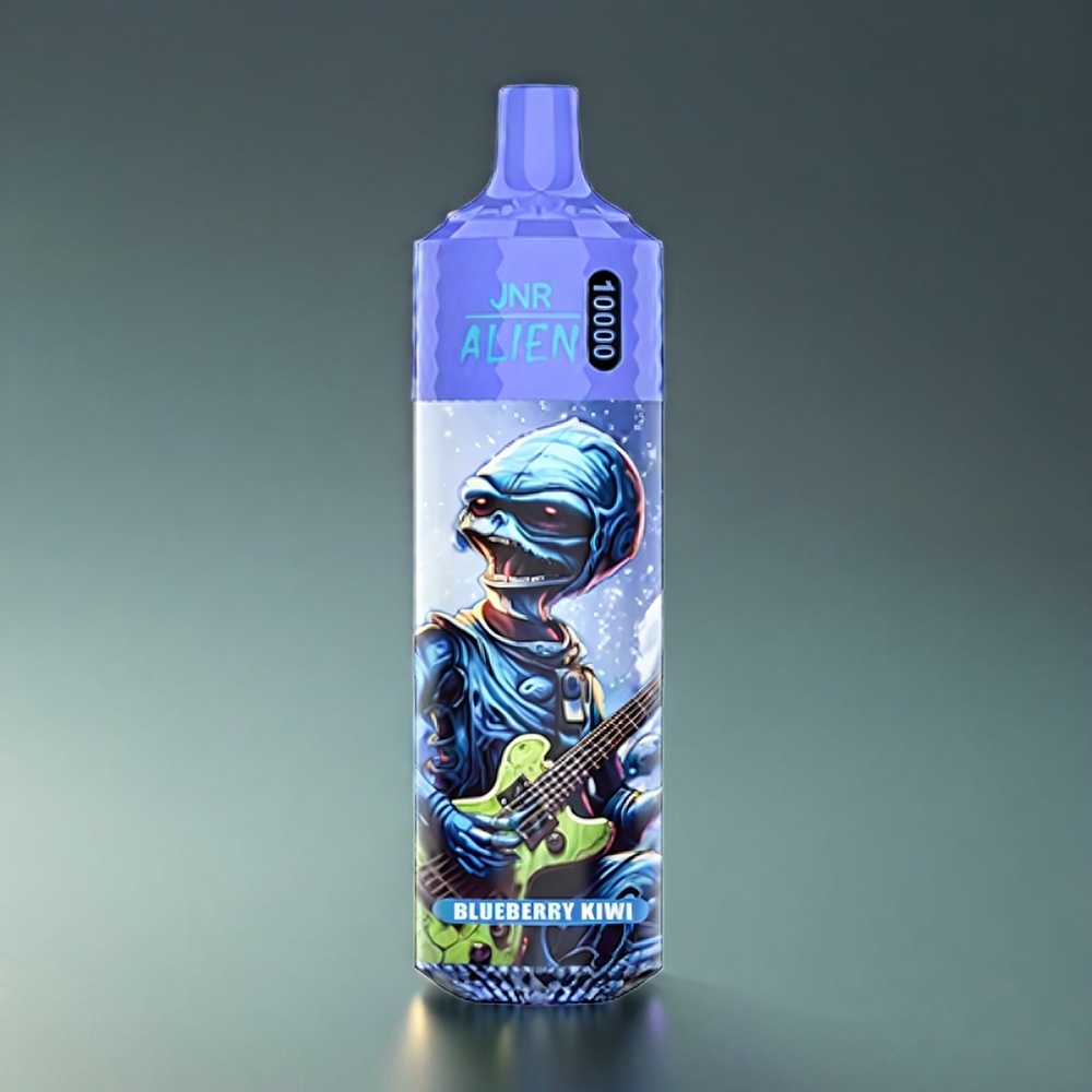 JNR Alien 10000 Puffs Norge Engros Vape Blåbær Kiwi med 850mAh Batteri, 1.2 Ohm Mesh Coil, Type-C Lynladning & RGB LED