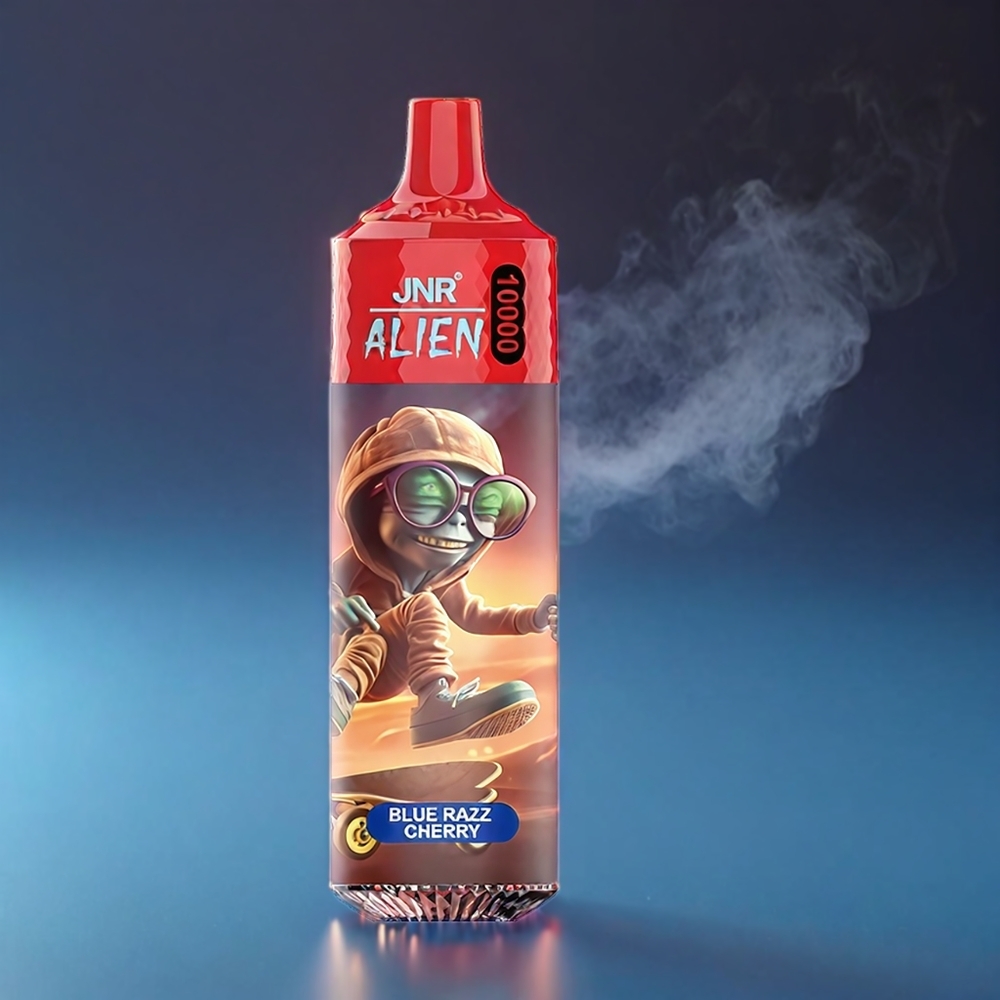 JNR Alien Norge Engros 10000 Puffs Blå Bringebær Vape med 850mAh Batteri, Type-C Lading & LED (RGB) Lys