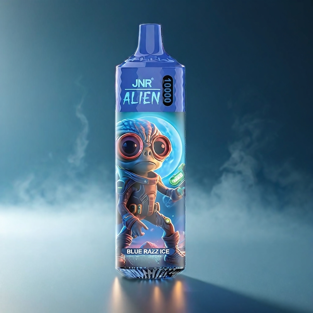 JNR Alien Norge Engros 10000 Puffs Vape Blå Bringebær Is med 850mAh Batteri, 1.2 Ohm Mesh Coil & Type-C Lading