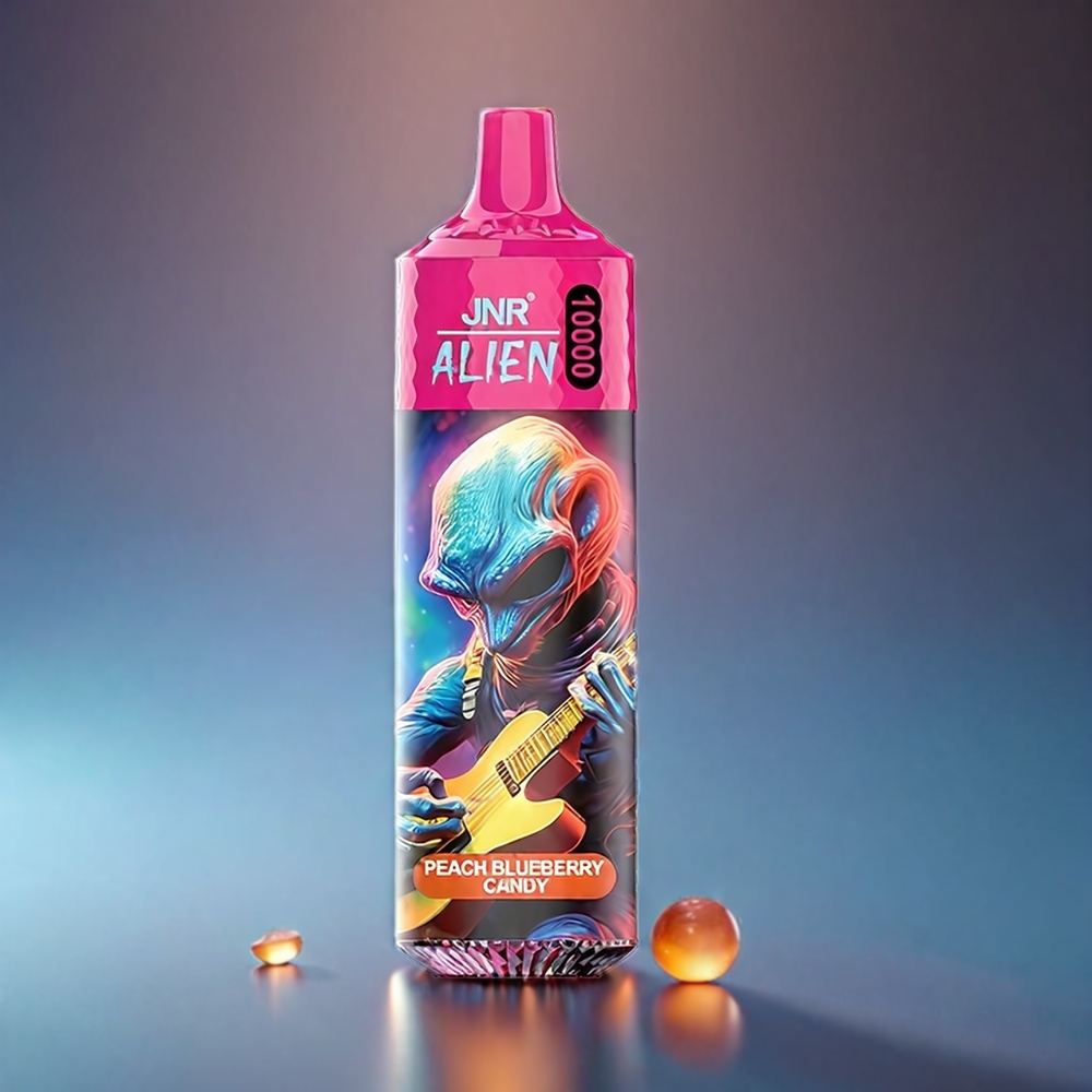 JNR Alien Norge Engros 10000 Puffs Vape Fersken Blåbær Godteri – 850mAh Batteri, 1.2 Ohm Mesh Coil, Type-C Lynladning, RGB LED