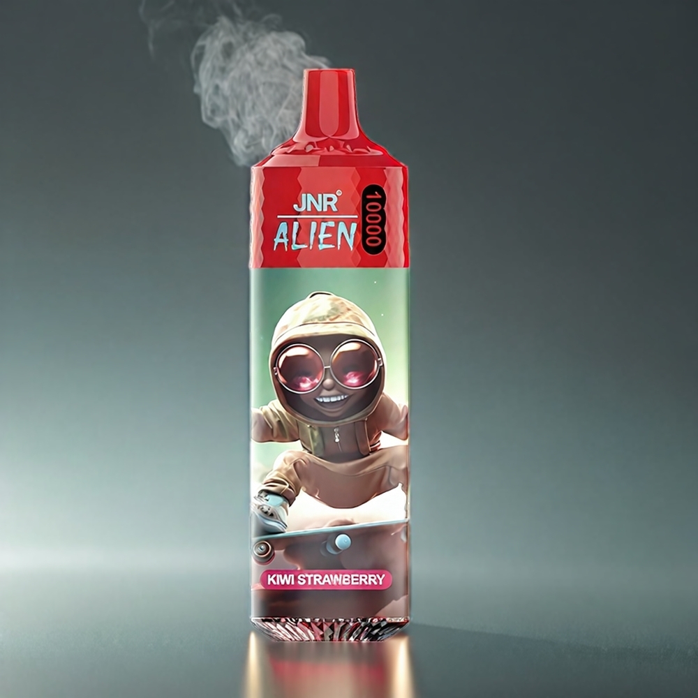 JNR Alien Norge Engros 10000 Puffs Vape Kiwi Jordbær med 850mAh Batteri, 1.2 Ohm Mesh Coil og RGB LED