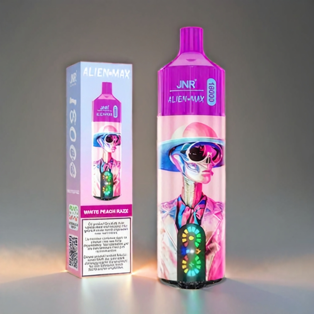 JNR Alien Max Norge Engros 18000 Puffs Smart LED Display og Type-C Lading med Hvit Fersken Razz Smak