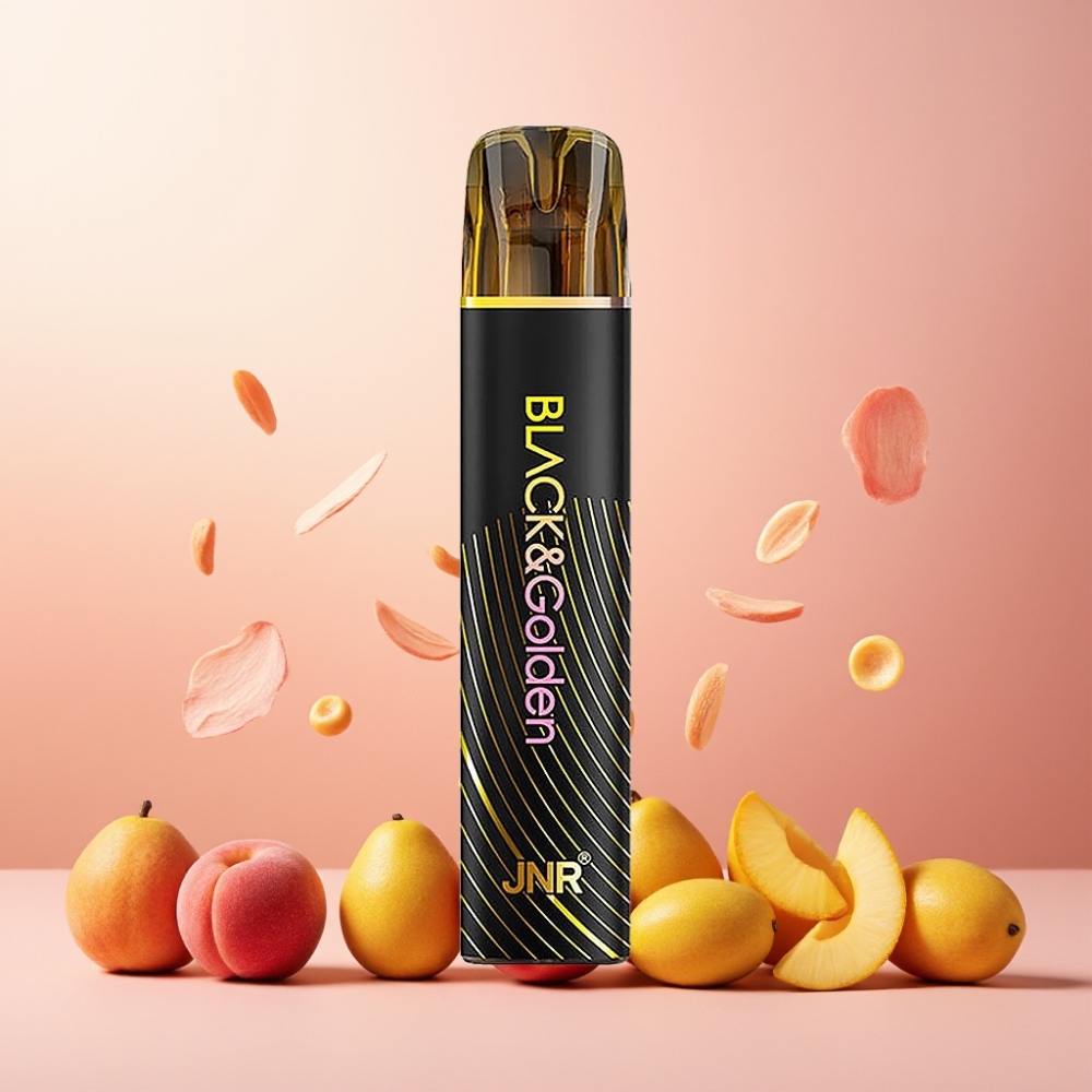 JNR Black&Golden 600+200 Puffs Norge Engros Vape til engangsbruk Peach Mango 550mAh 2ml TPD-sertifisert Nikotin 2%