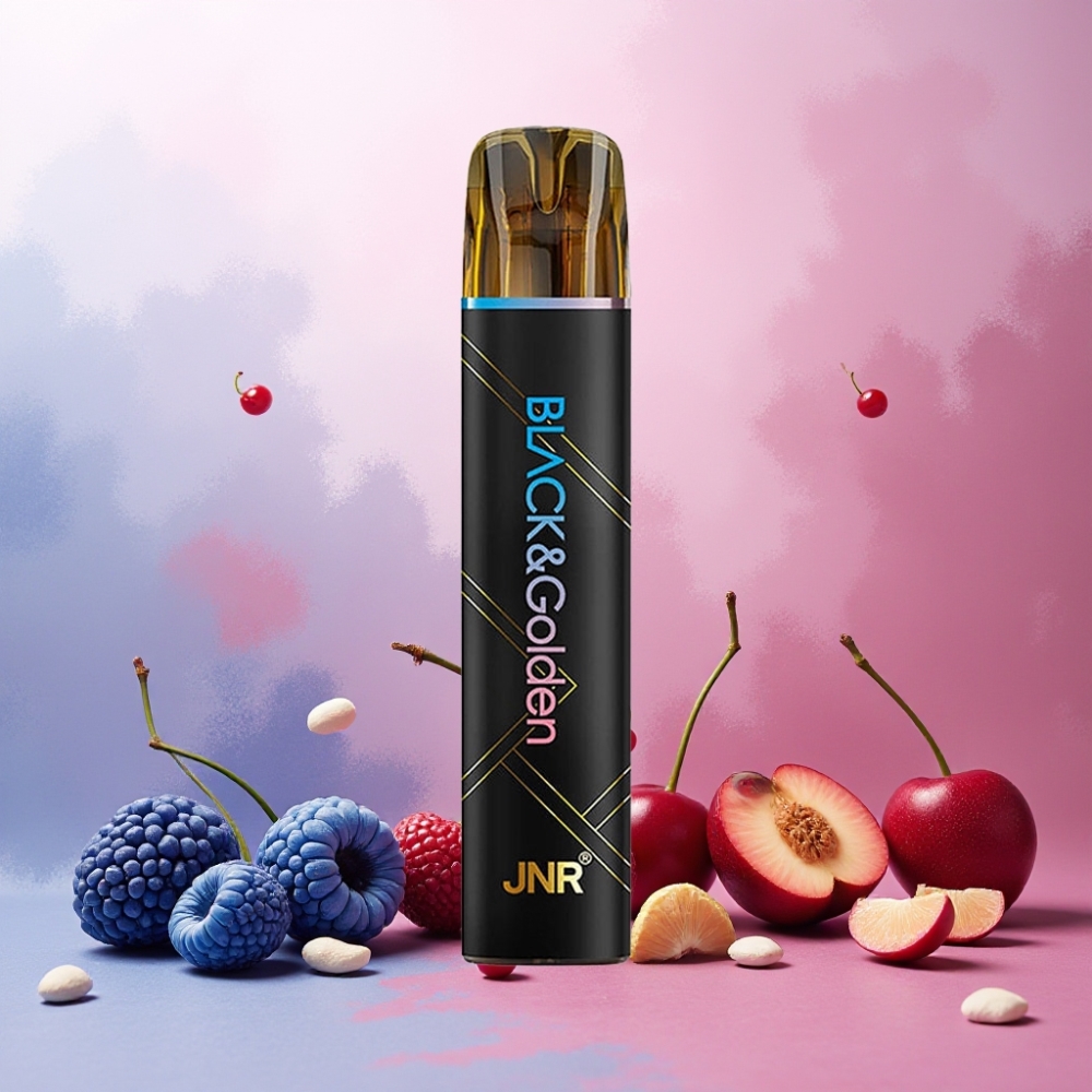 JNR Black&Golden Norge Engros 600+200 Puffs Vape til engangsbruk Blå Bringebær/Kirsebær, 550mAh, 2ml, TPD-sertifisert, 2% Nikotin
