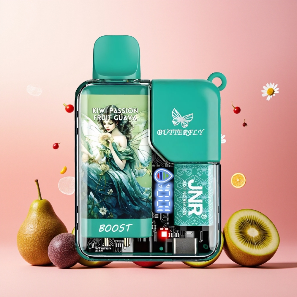 JNR Butterfly 8500 Puffs Norge Engros Vape til engangsbruk 1200mAh 15ml Digital Display – Kiwi Pasjonsfrukt Guava