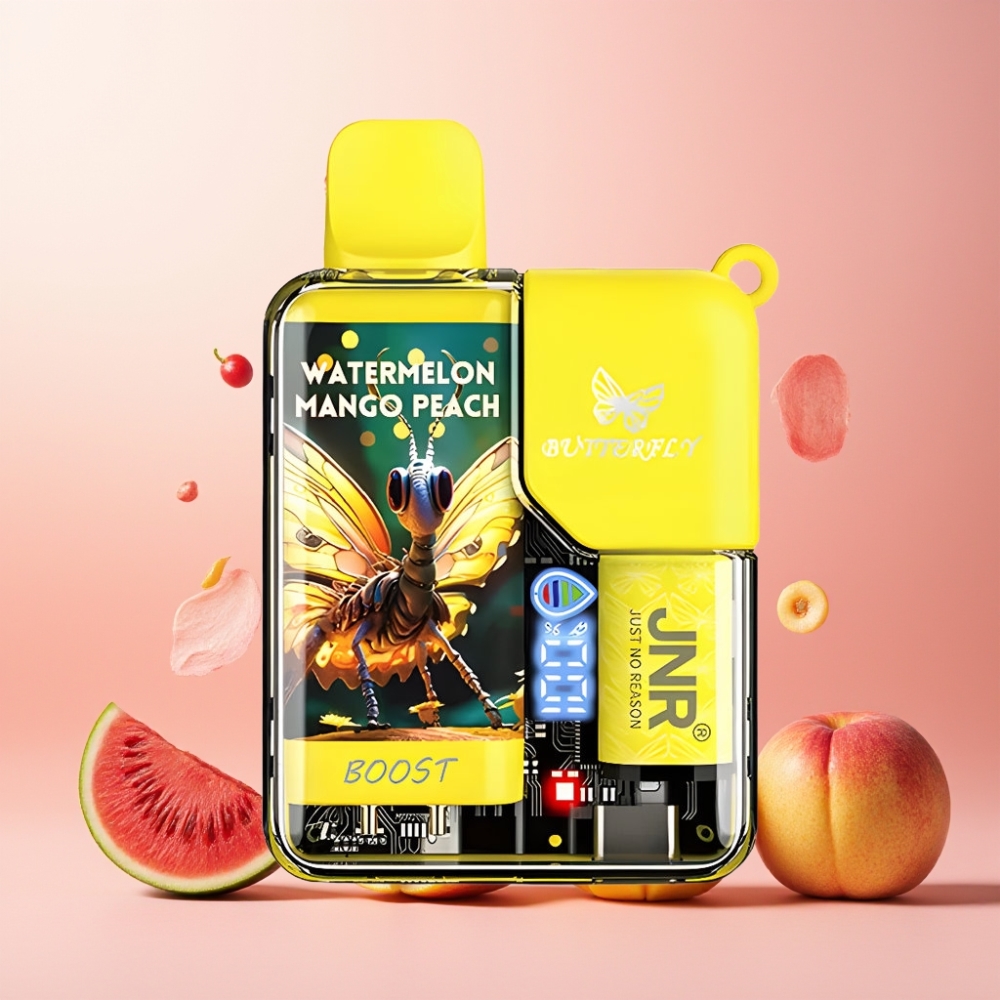 JNR Butterfly 8500 Puffs Norge Engros Vape til engangsbruk 15ml 1200mAh Digital Display Vannmelon Mango Fersken