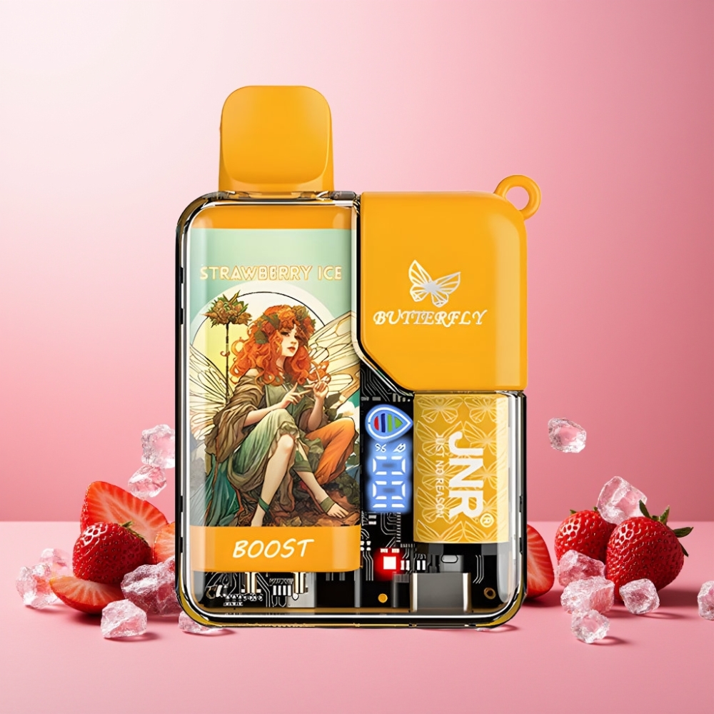JNR Butterfly 8500 Puffs Norge Engros Vape til engangsbruk Jordbær Is – 15ml e-Liquid, 1200mAh, Digital Display, Mesh Coil
