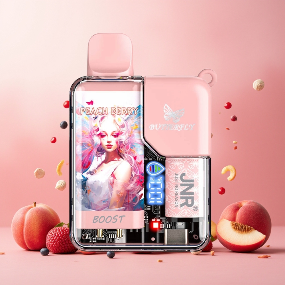 JNR Butterfly 8500 Puffs Norge Engros Vape til engangsbruk Peach Berry – 15ml e-Liquid, 1200mAh Batteri, 1.0ohm Mesh Coil, Digital Display