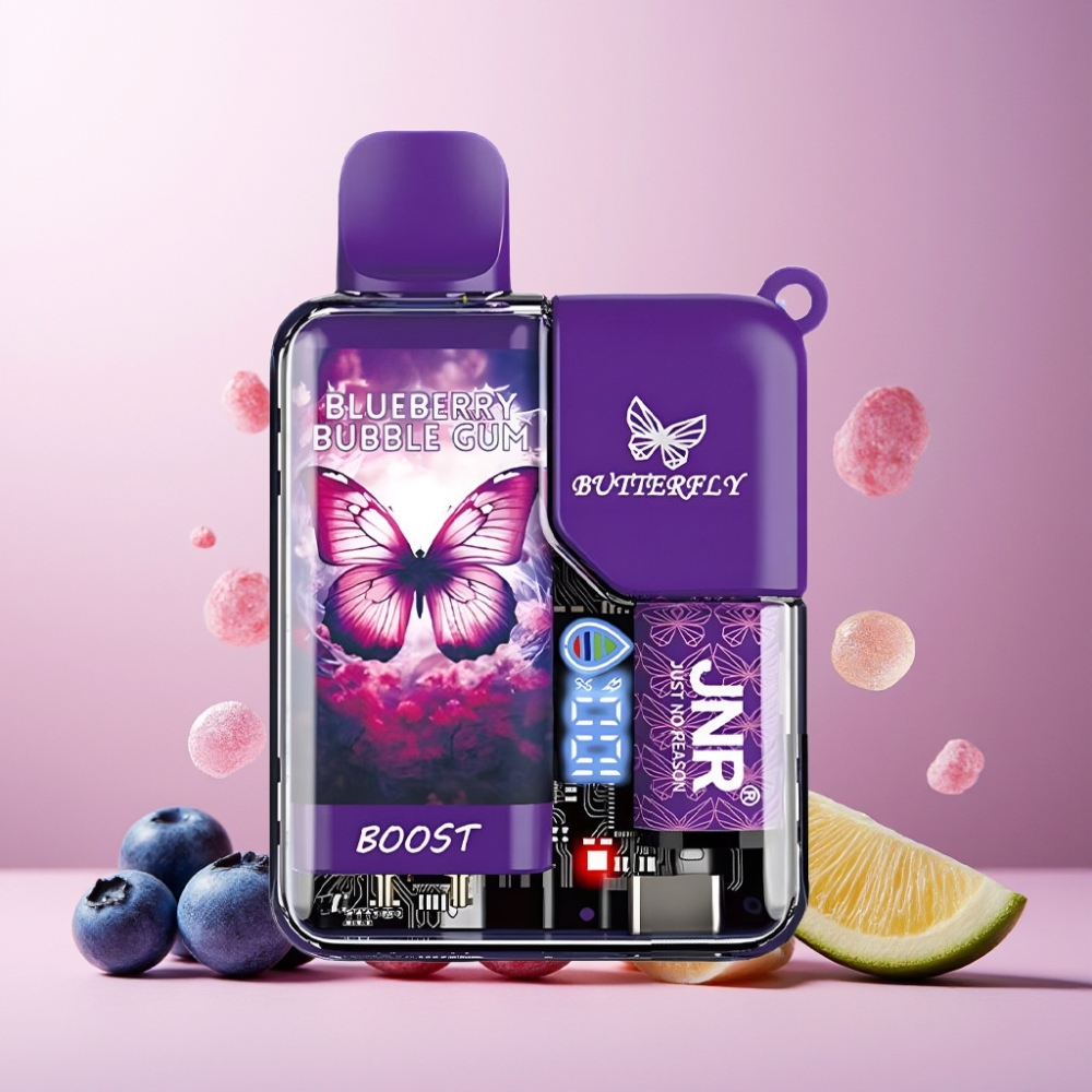 JNR Butterfly 8500 Puffs Vape til engangsbruk Norge Engros – Blåbær Tyggegummi, 15ml e-Likvid, 1200mAh Batteri, 1.0ohm Mesh Coil