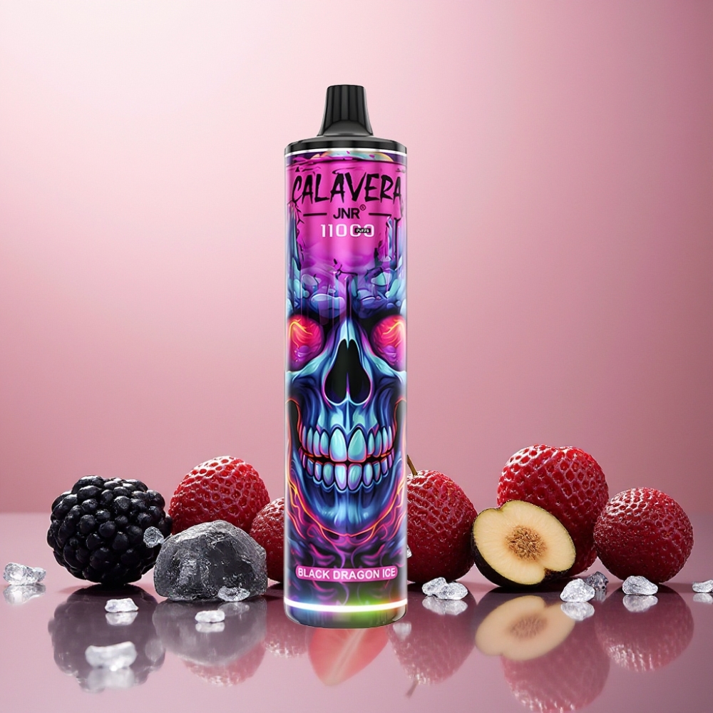 JNR Calavera 11000 Puffs Vape til engangsbruk Norge Engros – Svart Drage Is med Type-C-lading, 850 mAh batteri, 21ml e-væske, 1.0ohm Mesh Coil