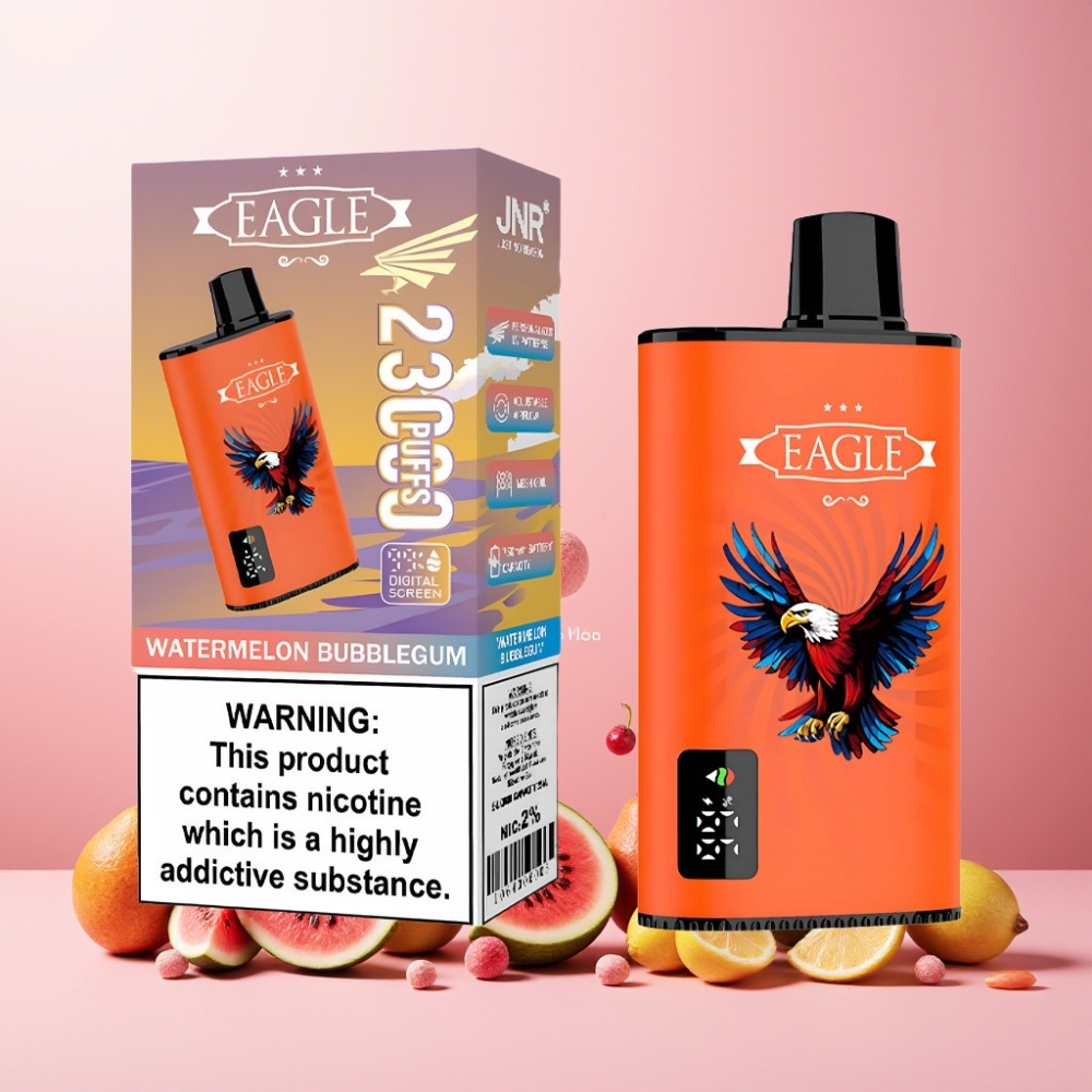 JNR EAGLE Smart Norge Engros 23000 Puffs Vape til engangsbruk 25ml Vannmelon Tyggegummi med Digital Skjerm, 1.0ohm Mesh Coil & Justerbar Luftstrøm