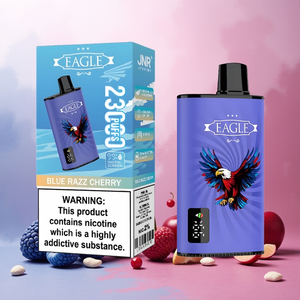 JNR EAGLE Smart Norge Engros 23000 Puffs Vape til engangsbruk Blå Bringebær Kirsebær med Digital Skjerm, 1.0ohm Mesh Coil og Justerbar Luftstrøm