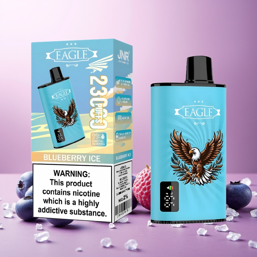 JNR EAGLE Smart Norge Engros – 23000 Puffs Vape til engangsbruk Blåbær Is med Digital Skjerm, 1.0ohm Mesh Coil & Justerbar Luftstrøm