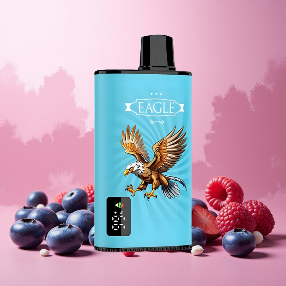 JNR EAGLE Smart Norge Engros 23000 Puffs Vape til engangsbruk Blåbær Sur Bringebær med Digital Skjerm, Justerbar Luftstrøm og 750mAh Batteri