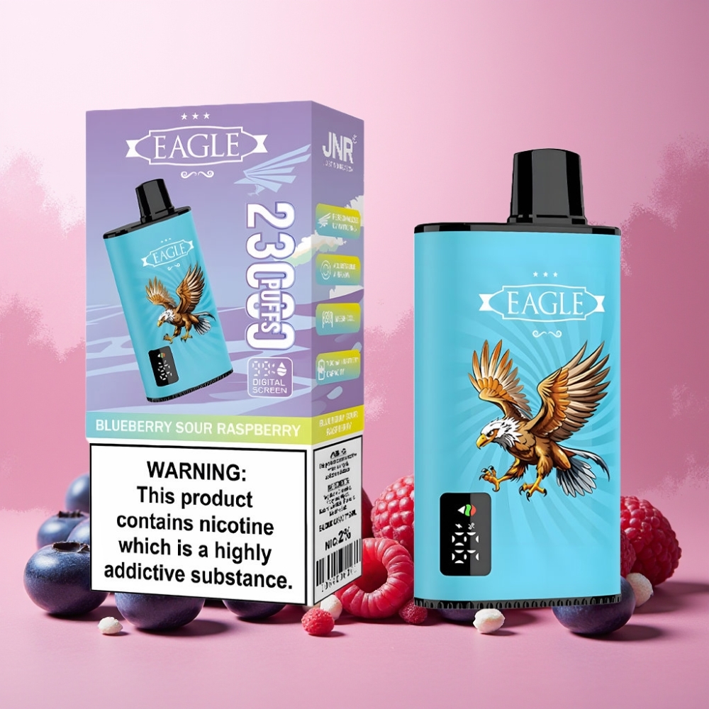 JNR EAGLE Smart Norge Engros 23000 Puffs Vape til engangsbruk Blåbær Sur Bringebær med Digital Skjerm, Justerbar Luftstrøm og 750mAh Batteri