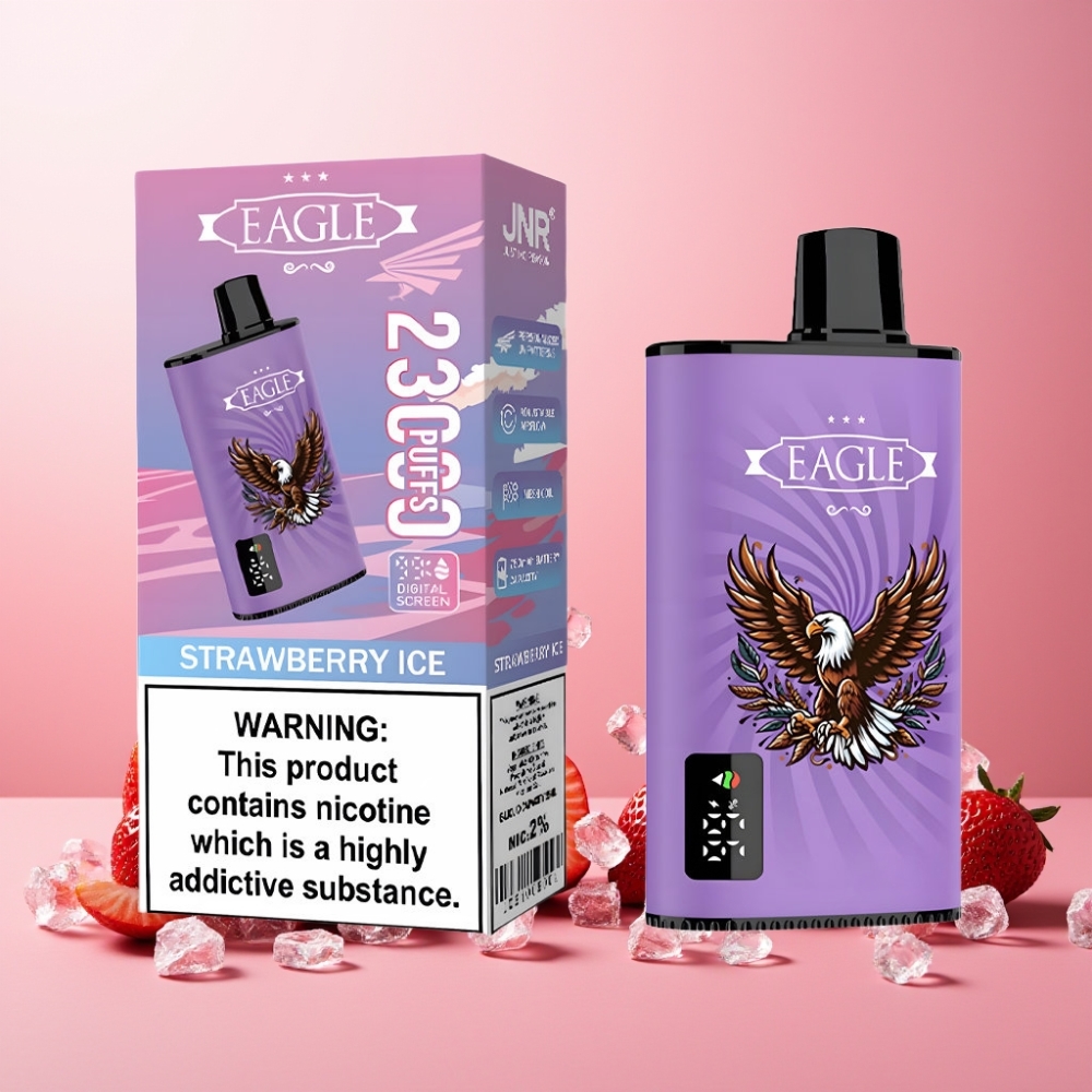 JNR EAGLE Smart Norge Engros 23000 Puffs Vape til engangsbruk Jordbær Is med Digital Skjerm, 1.0ohm Mesh Coil og Justerbar Luftstrøm