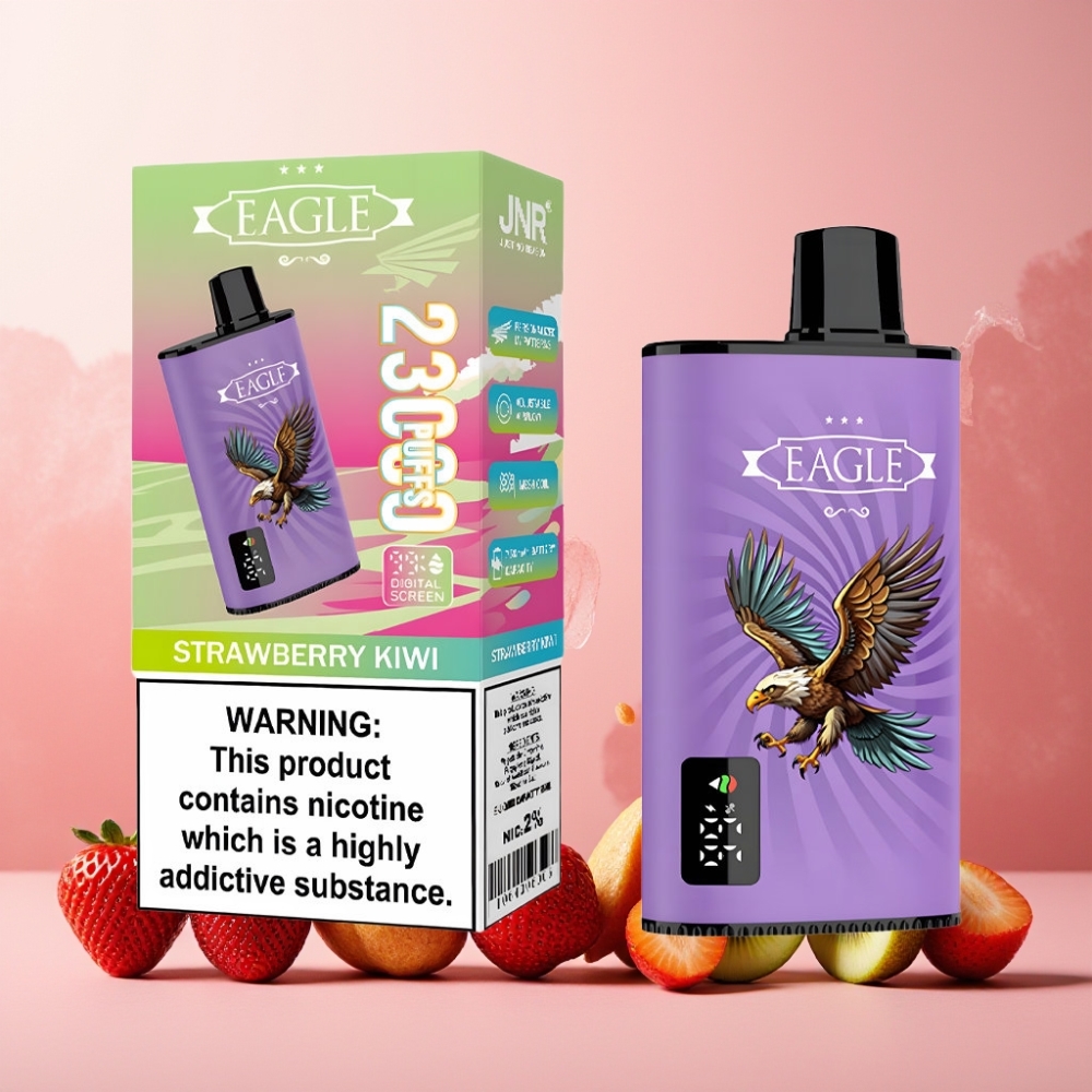 JNR EAGLE Smart Norge Engros 23000 Puffs Vape til engangsbruk Jordbær Kiwi med Digital Skjerm, 1.0ohm Mesh Coil og Justerbar Luftstrøm
