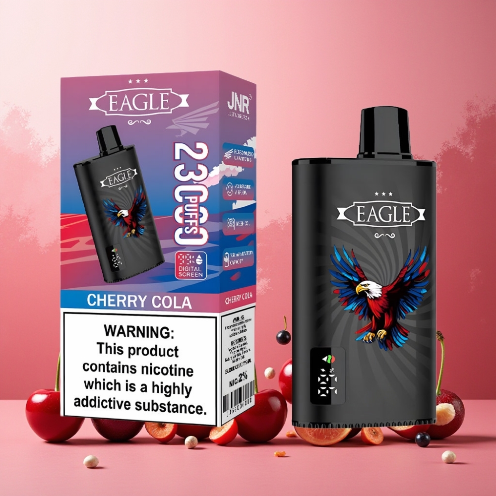 JNR EAGLE Smart Norge Engros 23000 Puffs Vape til engangsbruk Kirsebær Cola med Digital Skjerm, 1.0ohm Mesh Coil og Justerbar Luftstrøm