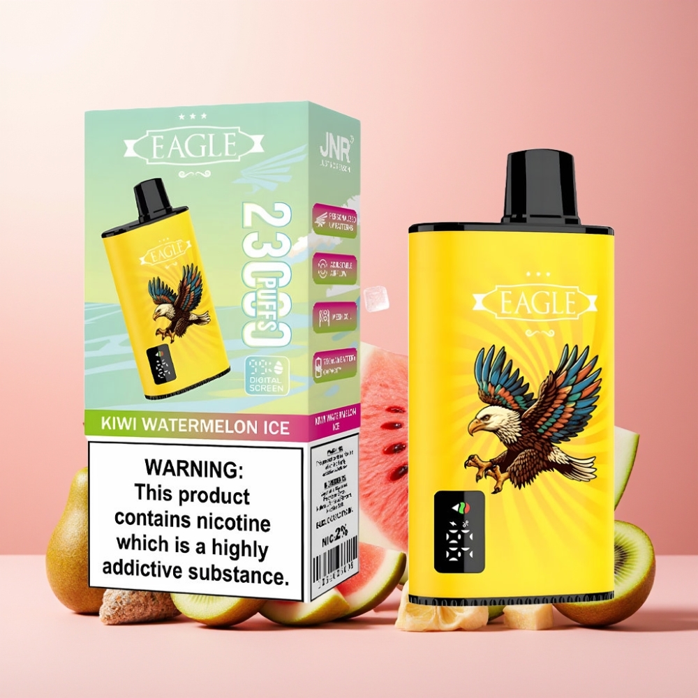 JNR EAGLE Smart Norge Engros 23000 Puffs Vape til engangsbruk Kiwi Vannmelon Is med Digital Skjerm, 1.0ohm Mesh Coil & Justerbar Luftstrøm