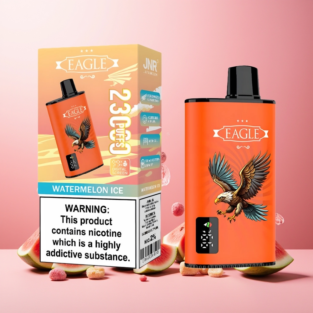 JNR EAGLE Smart Norge Engros 23000 Puffs Vape til engangsbruk Vannmelon Is med Digital Skjerm, Justerbar Luftstrøm og Type-C Lading