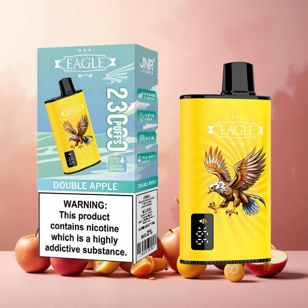 JNR EAGLE Smart Norge Engros 23000 Puffs Vape til engangsbruk med Digital Skjerm, Justerbar Luftstrøm & Type-C Lading – Dobbel Eple