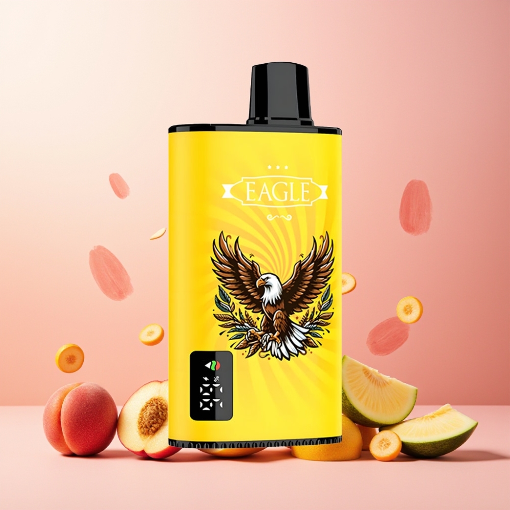 JNR EAGLE Smart Norge Engros 23000 Puffs Vape til engangsbruk med Digital Skjerm, Justerbar Luftstrøm & Type-C Lading – Fersken Mango Vannmelon