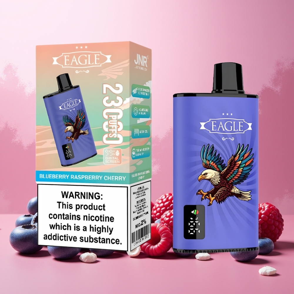 JNR EAGLE Smart Norge Engros Vape til engangsbruk 23000 Puffs Blåbær Bringebær Kirsebær med Digital Skjerm, 1.0ohm Mesh Coil & Justerbar Luftstrøm